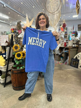 Load image into Gallery viewer, MERRY FOIL Graphic T-shirt - Hand Screen Printed | BLUE
