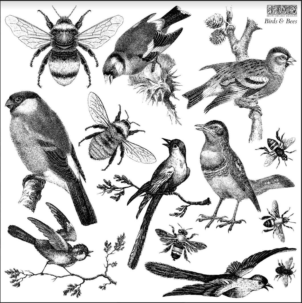 Birds & Bees 12x12 IOD Stamp