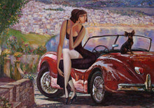 Load image into Gallery viewer, Lady and a Red Car - Mint by Michelle Decoupage Paper
