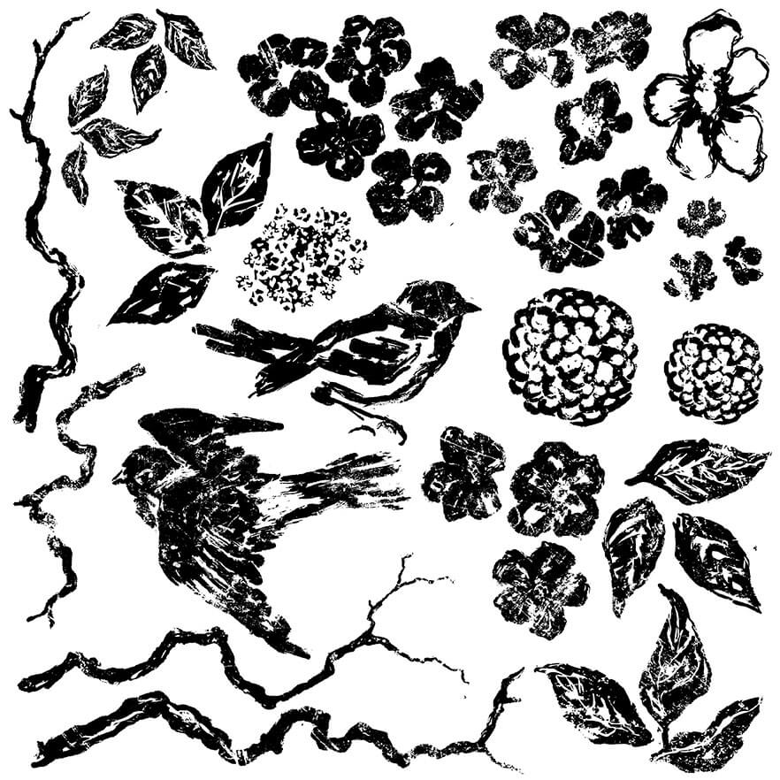 Iron Orchid Designs Birds Branches and Blossoms Decor Stamp (12x12)